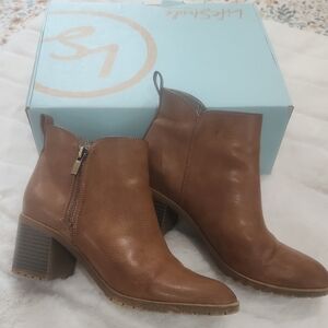 Life Stride Brown Ankle Booties with Stacked Heel